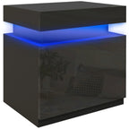 LED Lighted Nightstand with 2 Drawers – Black High Gloss Bedside Table