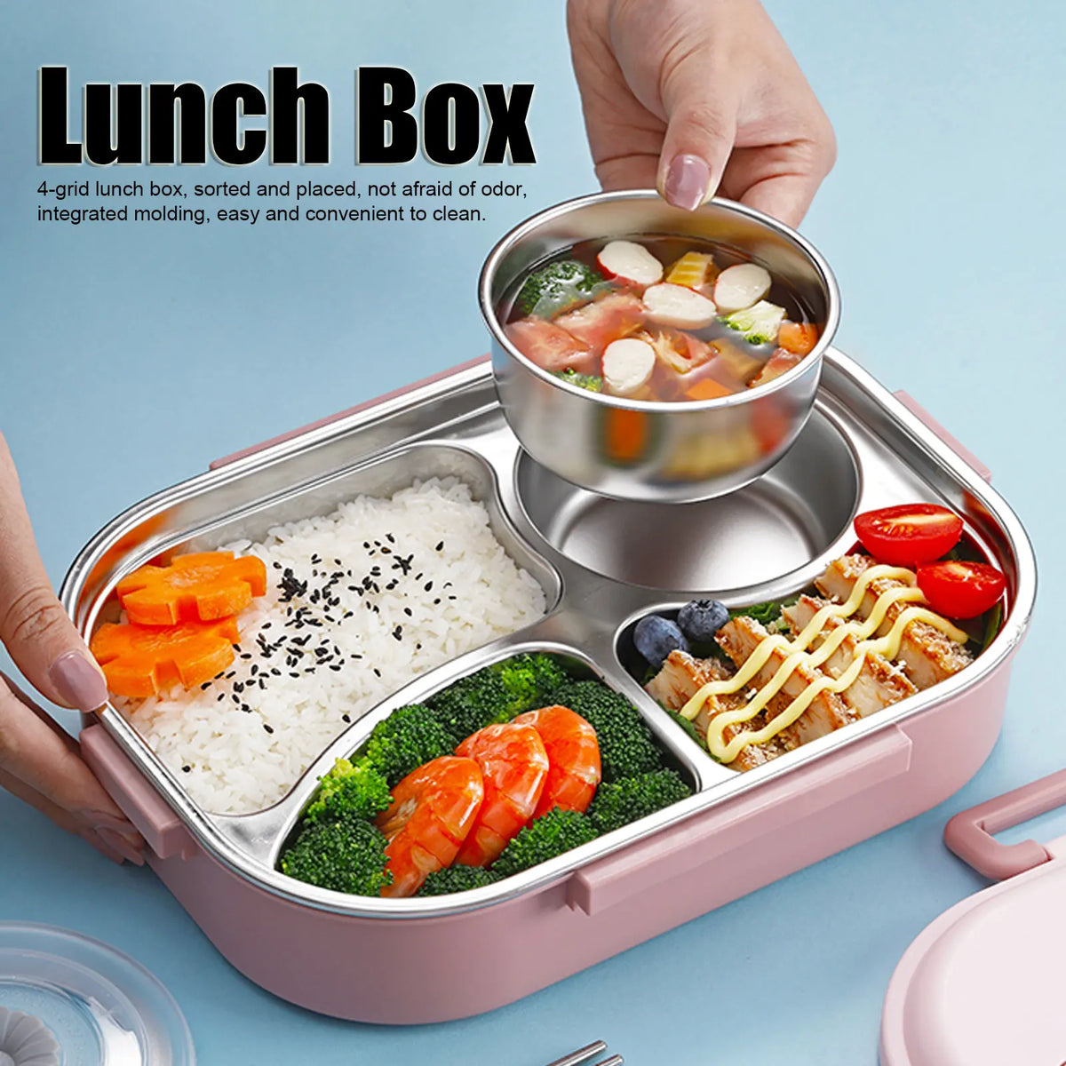 4-Grid Stainless Steel Bento Lunch Box | Soup Bowl | Thermal Insulation | 1500ml | 3 Colours