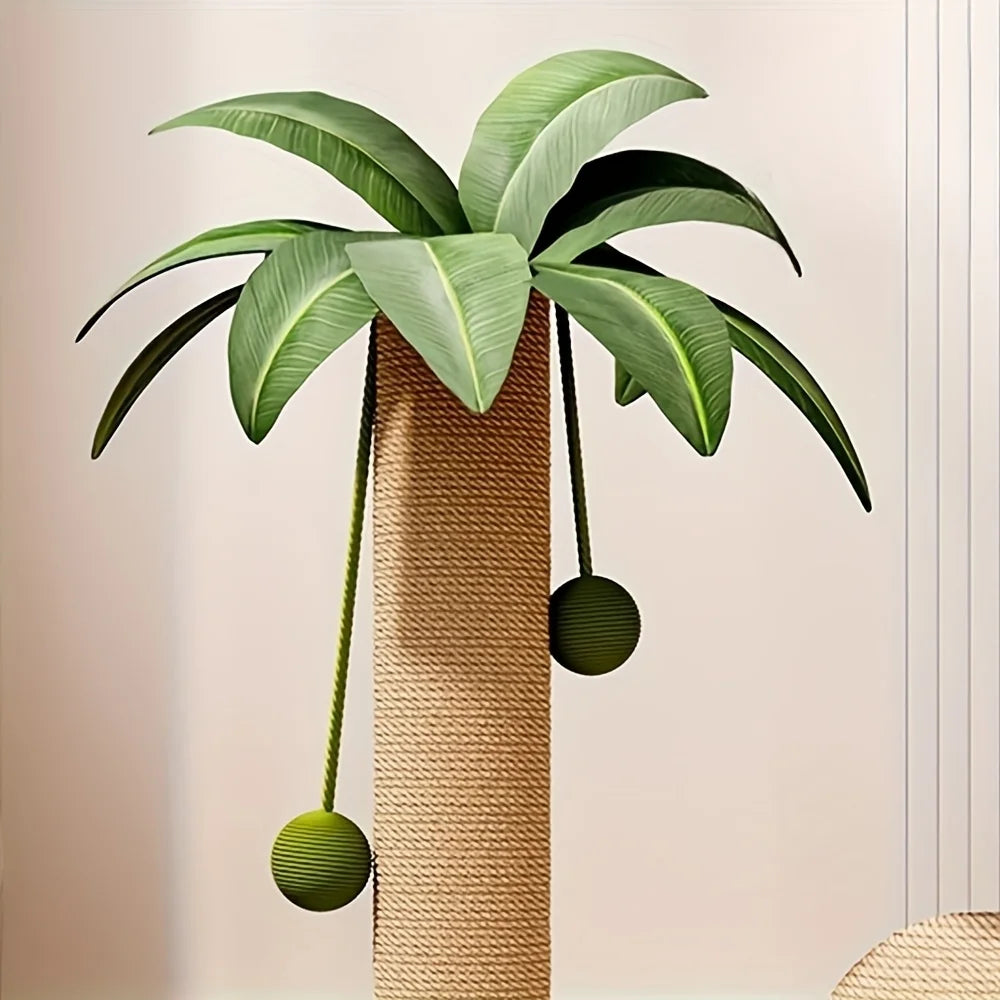Coconut Tree Cat Scratching Post & Play Tower – 2-in-1 Sisal & Corrugated, Hanging Balls