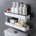 Drill-Free Wall-Mounted Corner Bathroom Shelf Caddy – Grey or Black