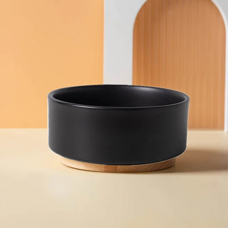 Ceramic Dog & Cat Bowl with Wooden Mat | Wide Mouth | 18 Styles
