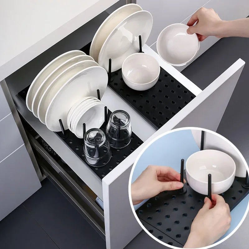 Telescopic Dish and Plate Drying Rack with Drawer – Adjustable ABS Kitchen Organiser