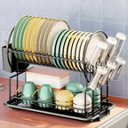 2-Tier Dish Drying Rack with Drain Board – Large Capacity Kitchen Countertop Drainer