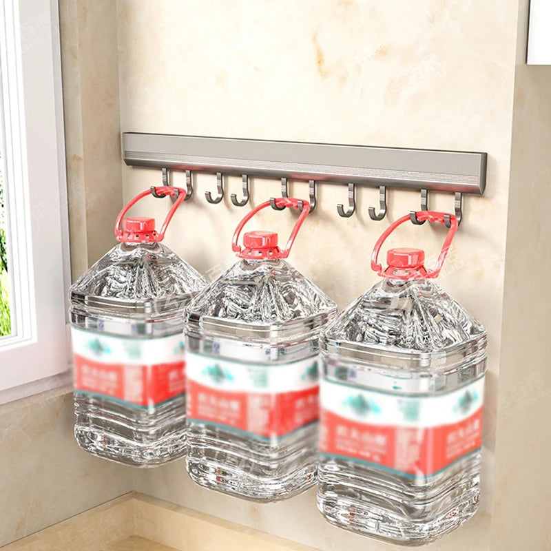 Wall-Mounted Aluminium Hook Rack – 4, 6, 8, or 10 Hooks for Kitchen & Bathroom