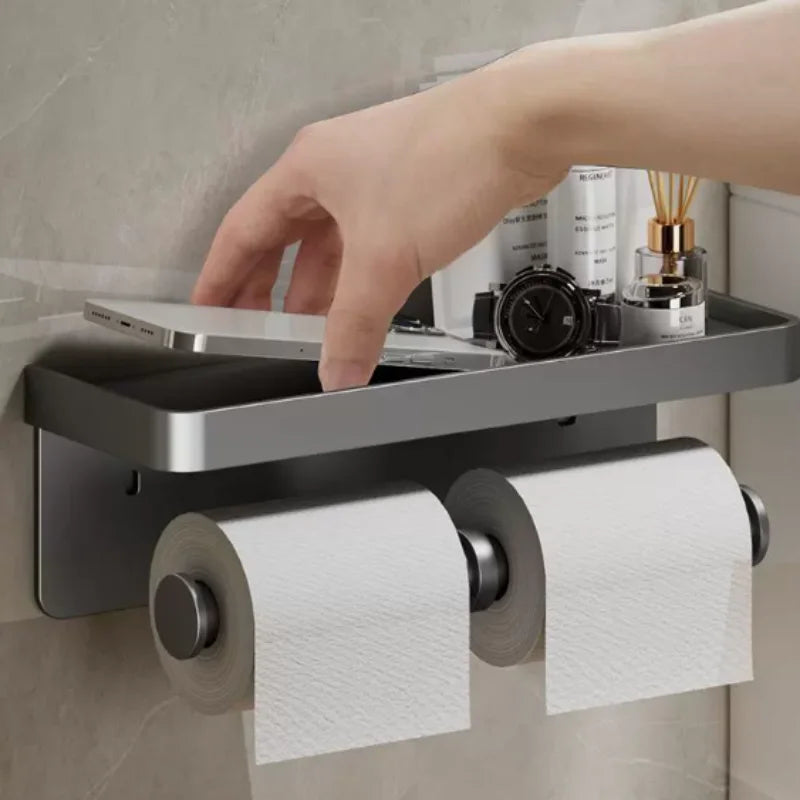 Wall-Mounted Aluminium Toilet Paper Holder – Durable Bathroom Tissue Roll Rack