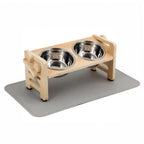 Elevated Dog & Cat Bowls with Food Mat | 15° Tilted Stand | Stainless Steel