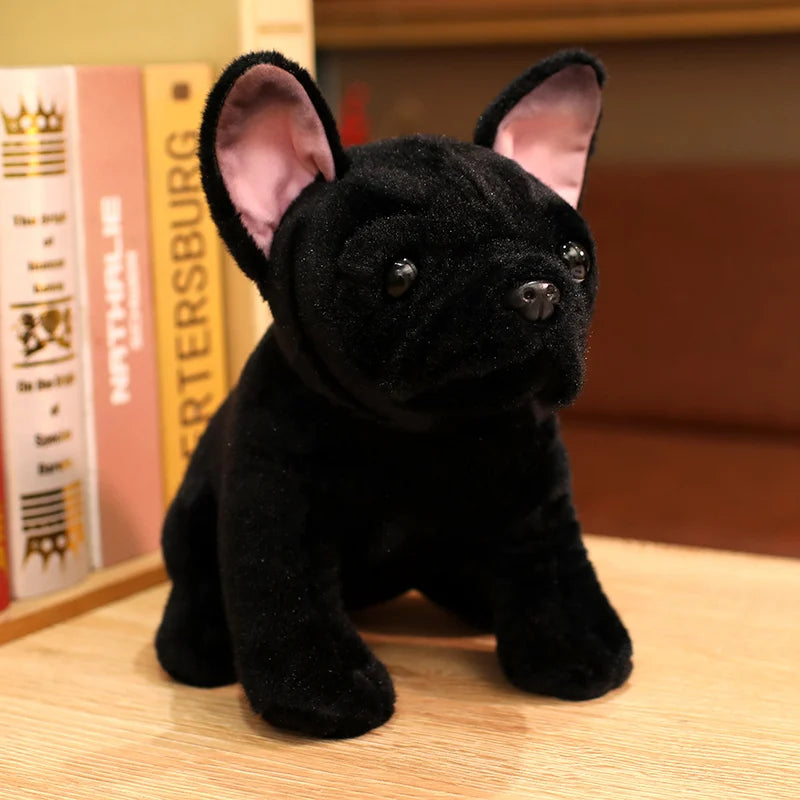 Lifelike French Bulldog Plush Figurine | Blue & Black Colourways | Simulation Short-Pile Coat | Bat Ears & Wrinkled Muzzle | 28cm