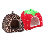 Strawberry Pet Cave Bed – Soft Fleece House for Cats & Small Dogs, S–XL