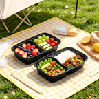 Black Two-Compartment Food Box Set – Square Lunch & Fruit Container for Picnic & Fast Food, 5 or 10 Pack
