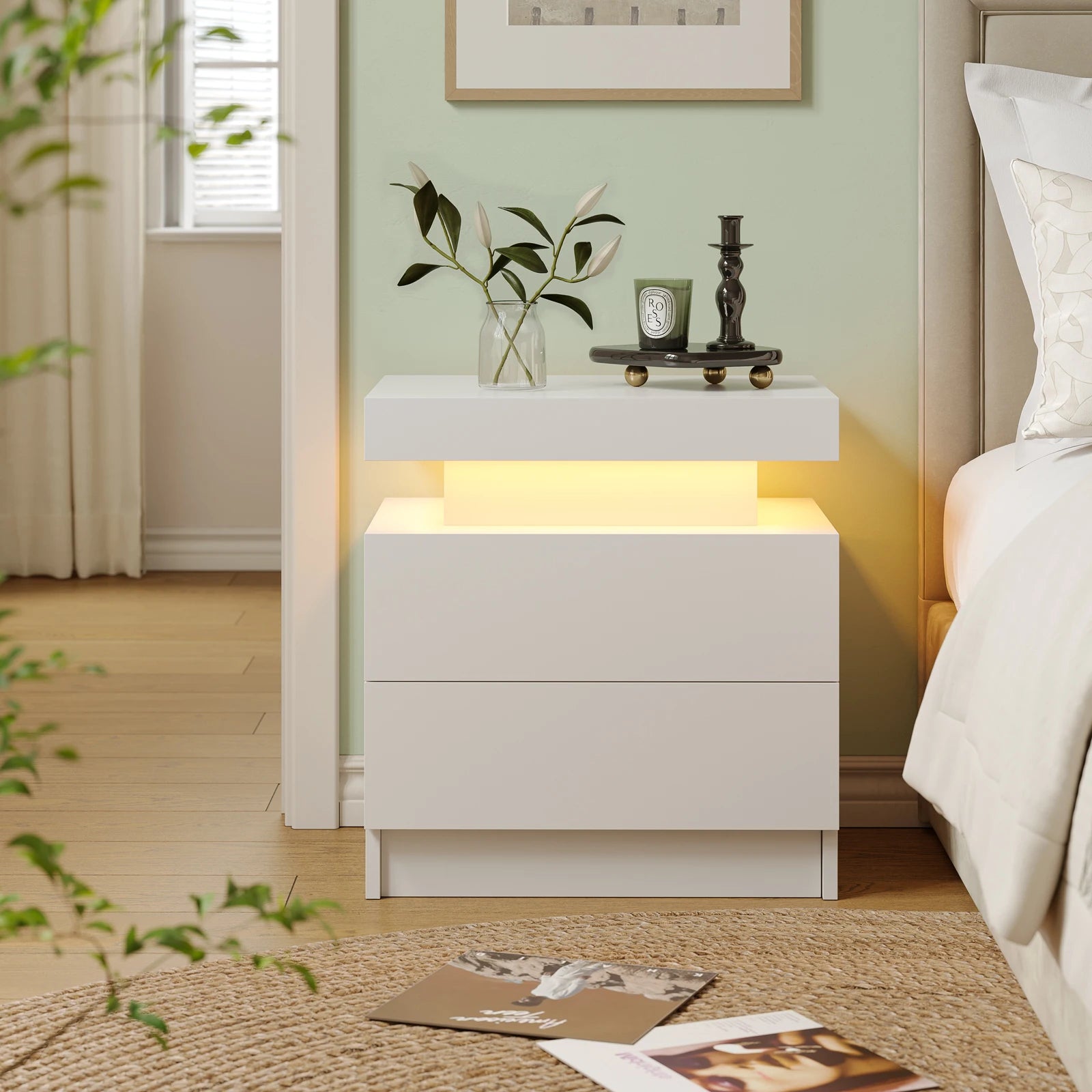 LED Bedside Table with 2 Drawers – Modern Nightstand for Bedroom, 6 Colours