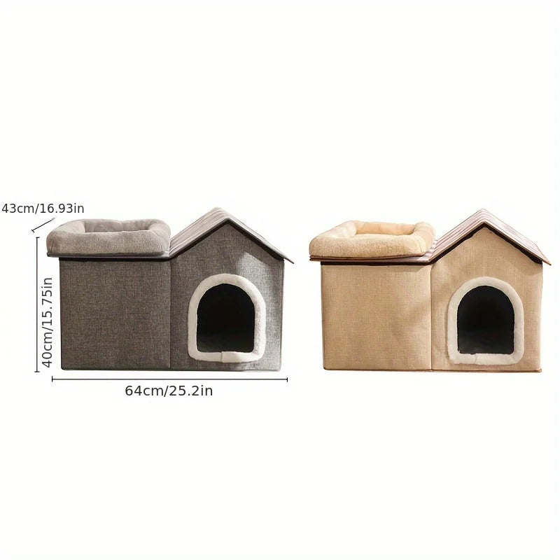 2-in-1 Cat House with Removable Top Bed