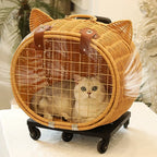 Handwoven Rattan Pet Trolley Carrier – Wheeled Tote Bag for Cats & Dogs, 2 Styles