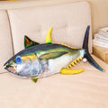 Giant Realistic Tuna Fish Plush Pillow | Photorealistic Yellowfin Print | Blue Iridescent Eye, Yellow Fins & Dark Lunate Tail | 60cm to 125cm