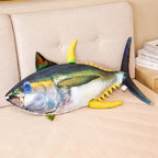 Giant Realistic Tuna Fish Plush Pillow | Photorealistic Yellowfin Print | Blue Iridescent Eye, Yellow Fins & Dark Lunate Tail | 60cm to 125cm