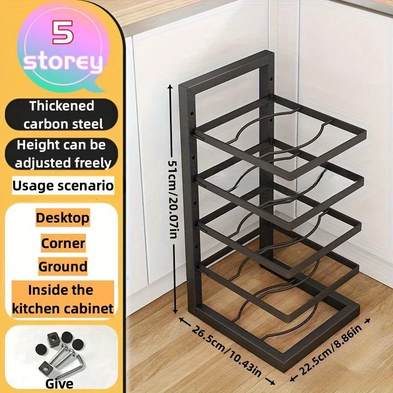 Multi-Tier Pot and Pan Organiser Rack – Carbon Steel, 2 to 5-Tier