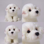 Lifelike Maltese Puppy Plush Stuffed Toy | Simulation Velvet Coat | Glass-Look Eyes | Pink Paw Detail