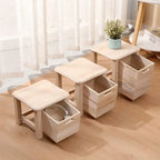 Solid Wood Storage Stool with Drawer – Hallway Bench & Ottoman, S, M or L