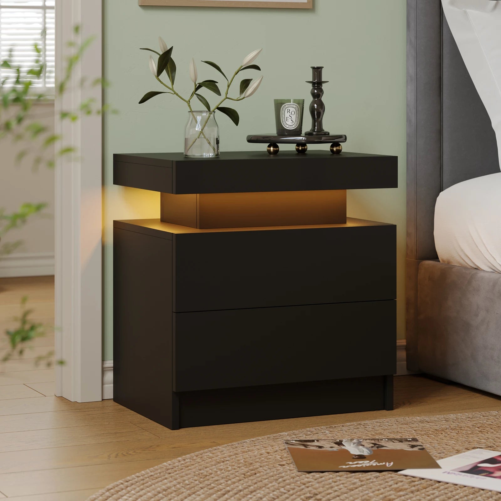 LED Bedside Table with 2 Drawers – Modern Nightstand for Bedroom, 6 Colours