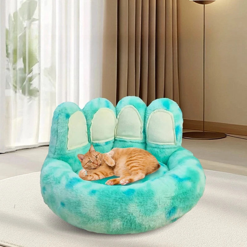 Round Faux Rabbit Fur Pet Bed | Bear Paw Design | Machine Washable | Winter Warm | 4 Sizes | 7 Colours