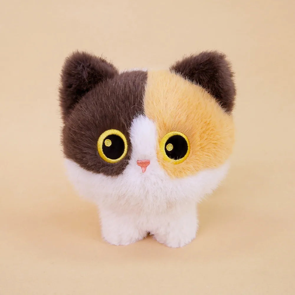 Kawaii Blob Cat Plush Desk Companion | Round Compact Body | Oversized Embroidered Eyes | 3 Coat Colours | 18cm