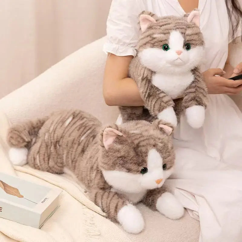 Lifelike Tabby Cat Plush Stuffed Toy | 3 Coat Styles | Fluffy Simulation Coat | Sitting & Lying Poses | 60cm