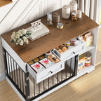 Wooden Dog Crate Furniture Cabinet – 120cm XXL Indoor Kennel with Drawers & Compartments