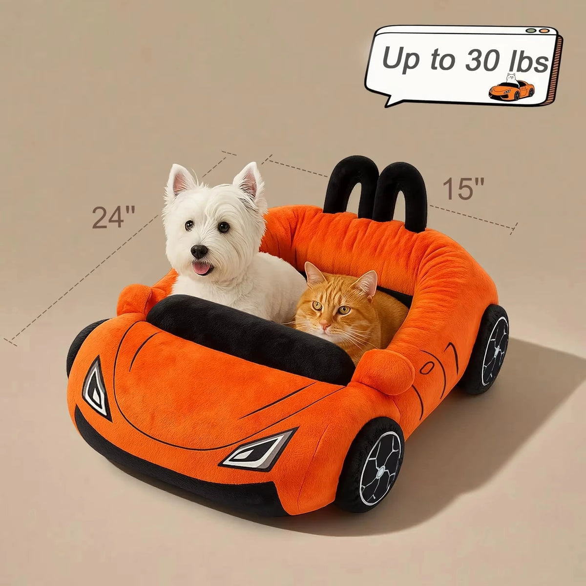 Supercar Cat Bed | Coral Fleece | PP Cotton Fill | Pillow Included | Orange