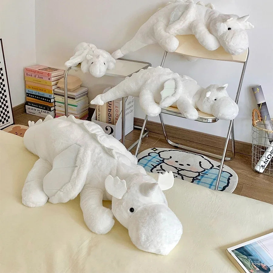 Winged Dragon Plush Pillow – Long White or Pink Dragon