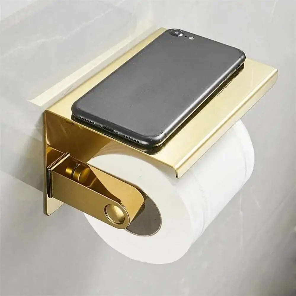 Stainless Steel Toilet Paper Holder with Shelf – Wall Mounted, Single or Dual Roll