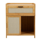 Compact Wooden Nightstand with Drawer & Sliding Door