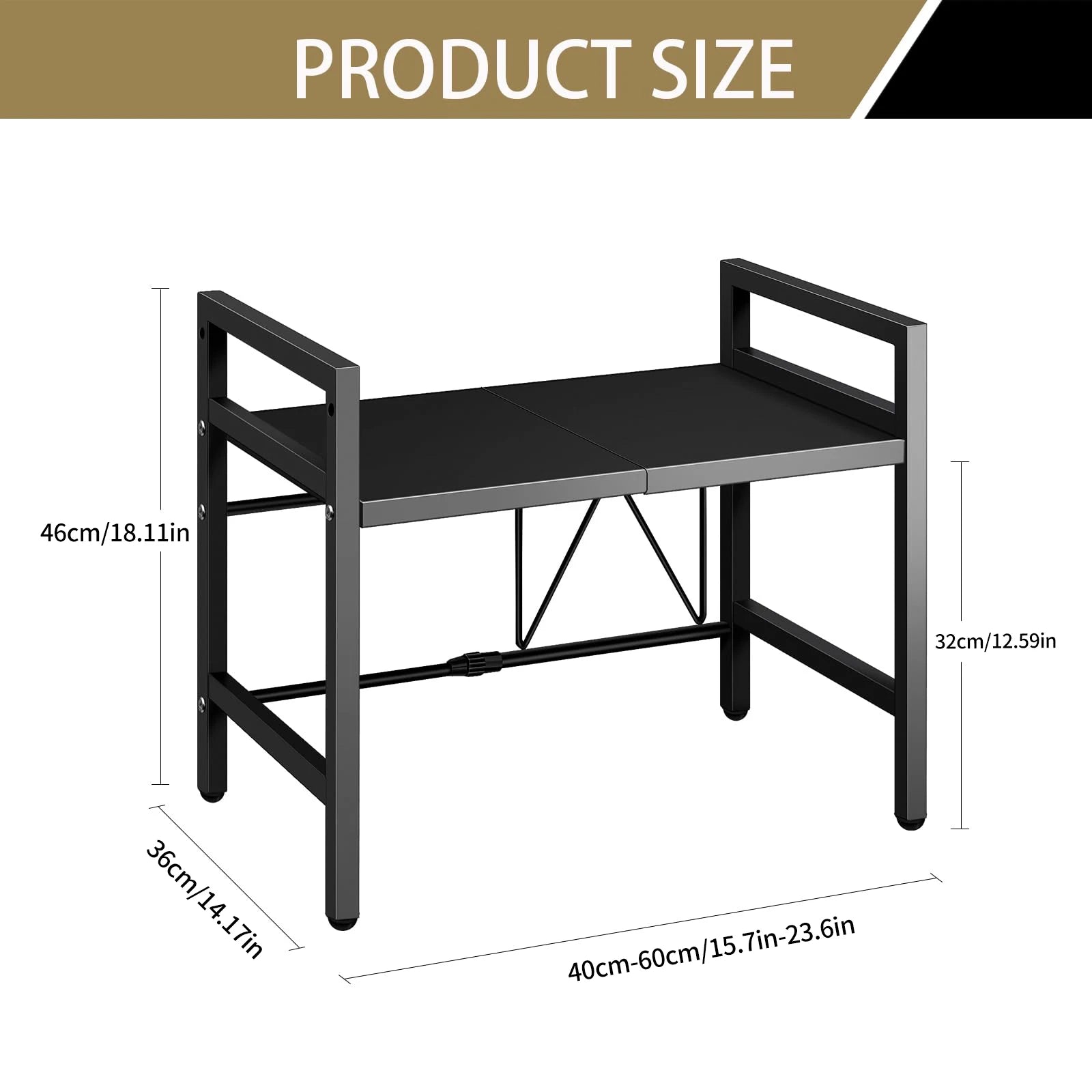Expandable Microwave Shelf Organizer for Countertop Storage 16.5–25.2" (42–64 cm)