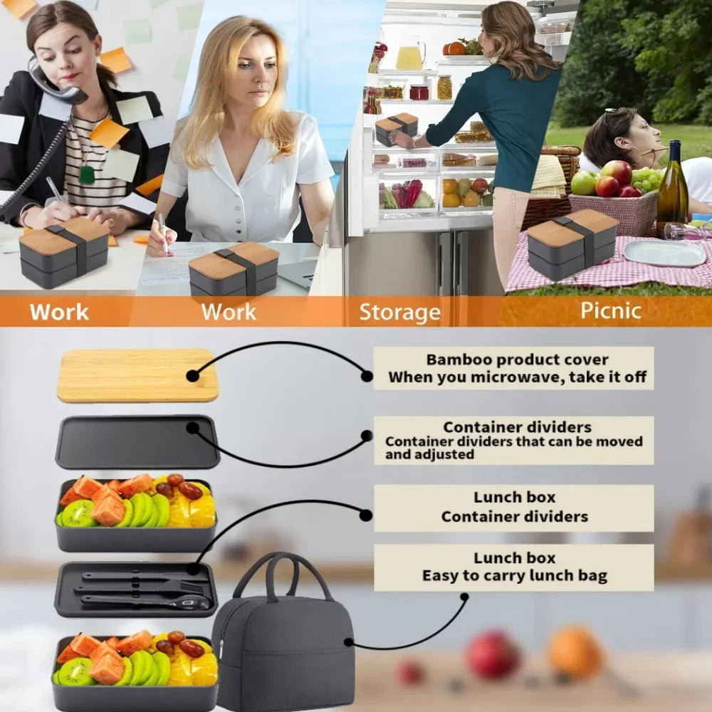 2-Tier Bento Lunch Box Set with Cutlery – Leakproof, Microwave & Dishwasher Safe, BPA-Free