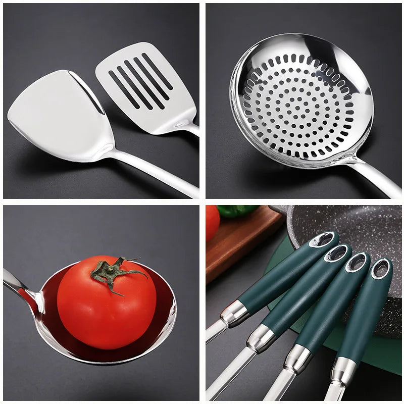 4-Piece 304 Stainless Steel Kitchen Utensil Set – Spatula, Soup Spoon & Frying Spatula