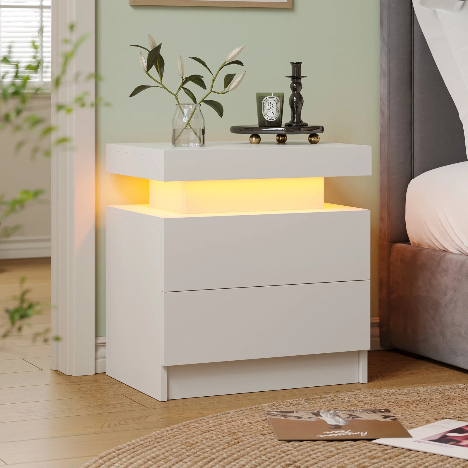 LED Bedside Table with 2 Drawers – Modern Nightstand for Bedroom, 6 Colours
