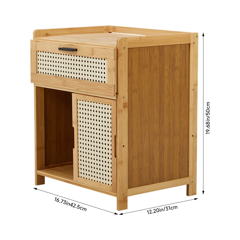Compact Wooden Nightstand with Drawer & Sliding Door
