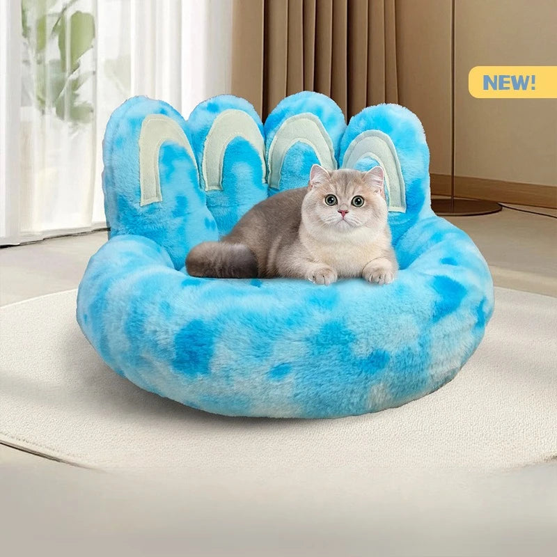 Round Faux Rabbit Fur Pet Bed | Bear Paw Design | Machine Washable | Winter Warm | 4 Sizes | 7 Colours