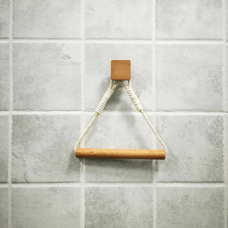 Wooden Toilet Paper Holder – Wall Mounted, Nail-Free, Triangle