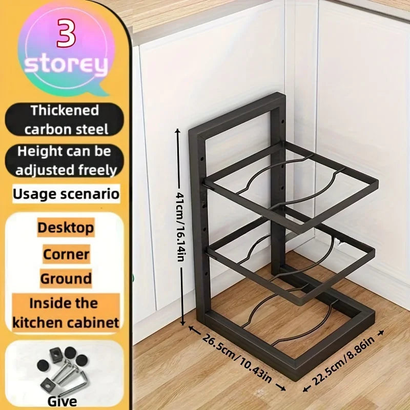 Multi-Tier Pot and Pan Organiser Rack – Carbon Steel, 2 to 5-Tier