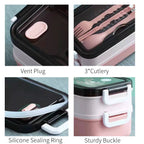 Double-Layer Lunch Box with Cutlery – 1400ml Leakproof Compartment Food Box, Pink, Green or Blue