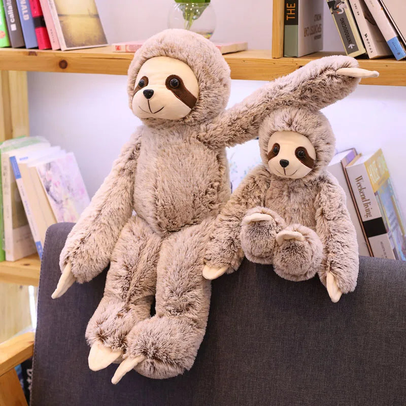 Gray Sloth Plush Toy – Fluffy Long-Armed Stuffed Animal