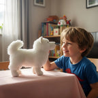 Lifelike Samoyed Plush Figurine | Simulation Short-Pile Coat | 4-Legged Standing Pose | Curled Tail | 30×20cm Desk Companion