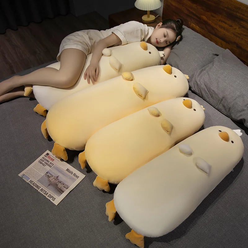 Long Duck Plush Pillow – Soft Yellow or White Bolster