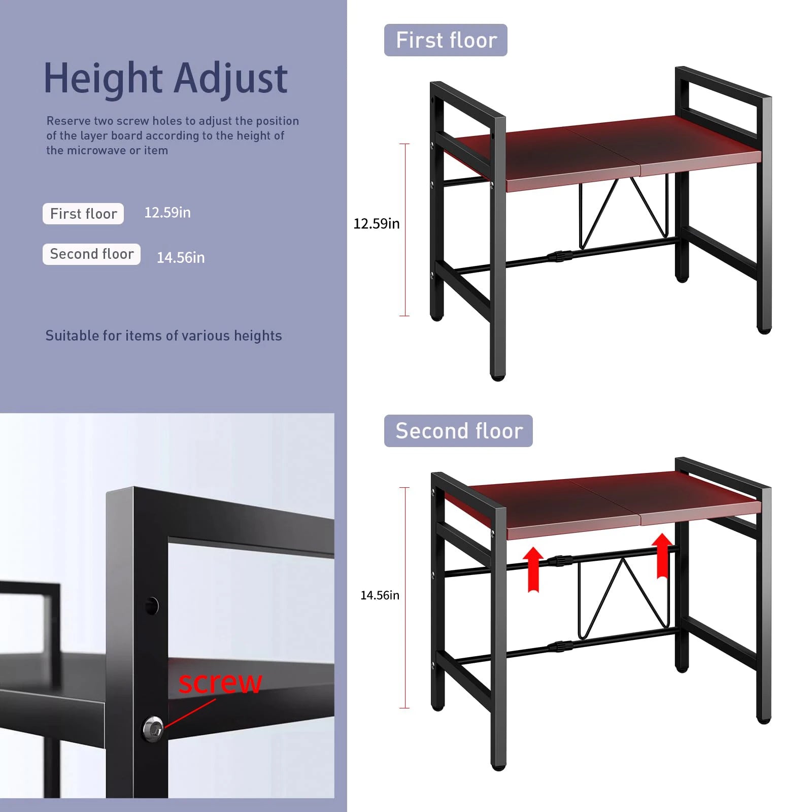Expandable Microwave Shelf Organizer for Countertop Storage 16.5–25.2" (42–64 cm)