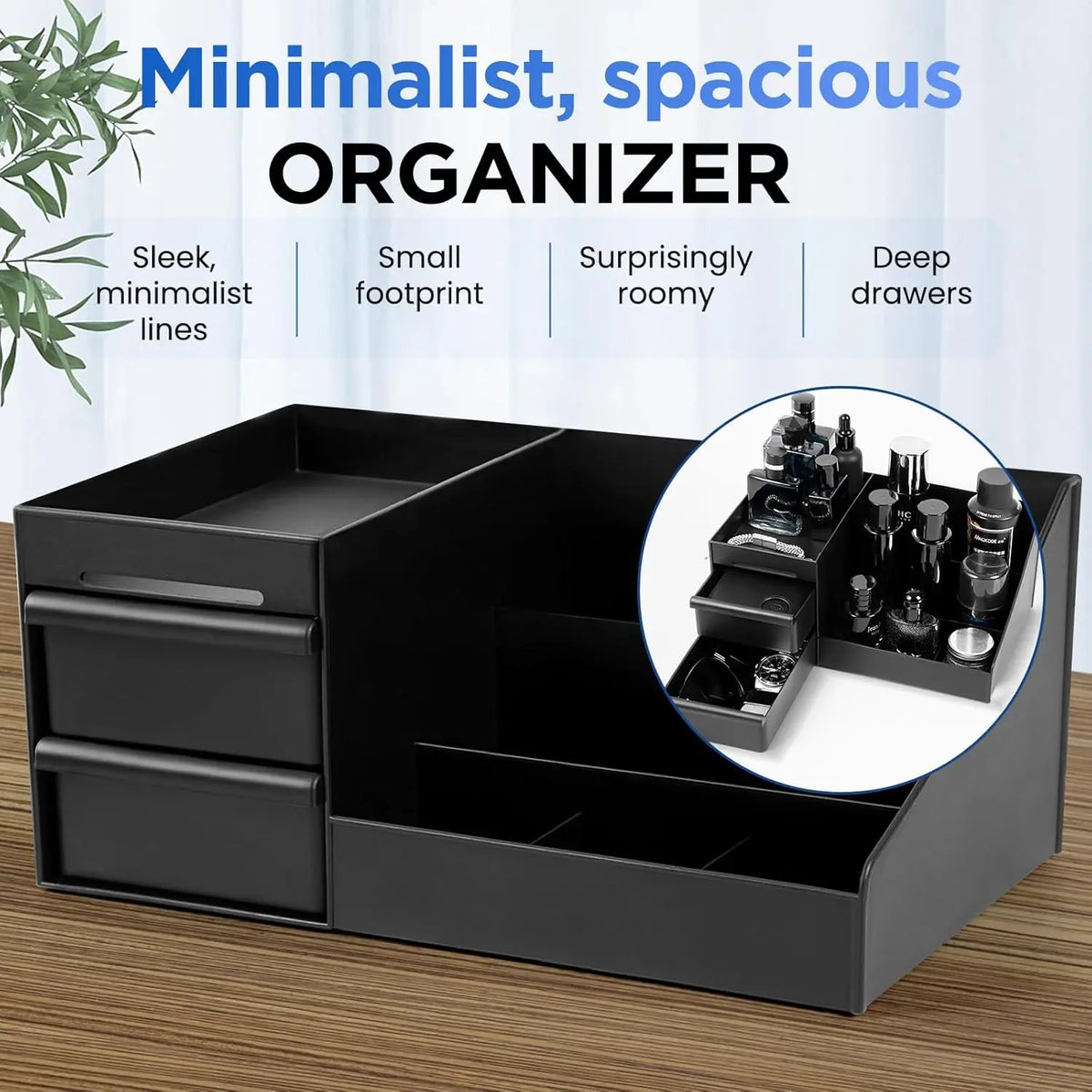 Men's Countertop Organiser – Perfume, Cologne & Grooming Storage Box, Black