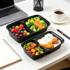 Black Two-Compartment Food Box Set – Square Lunch & Fruit Container for Picnic & Fast Food, 5 or 10 Pack