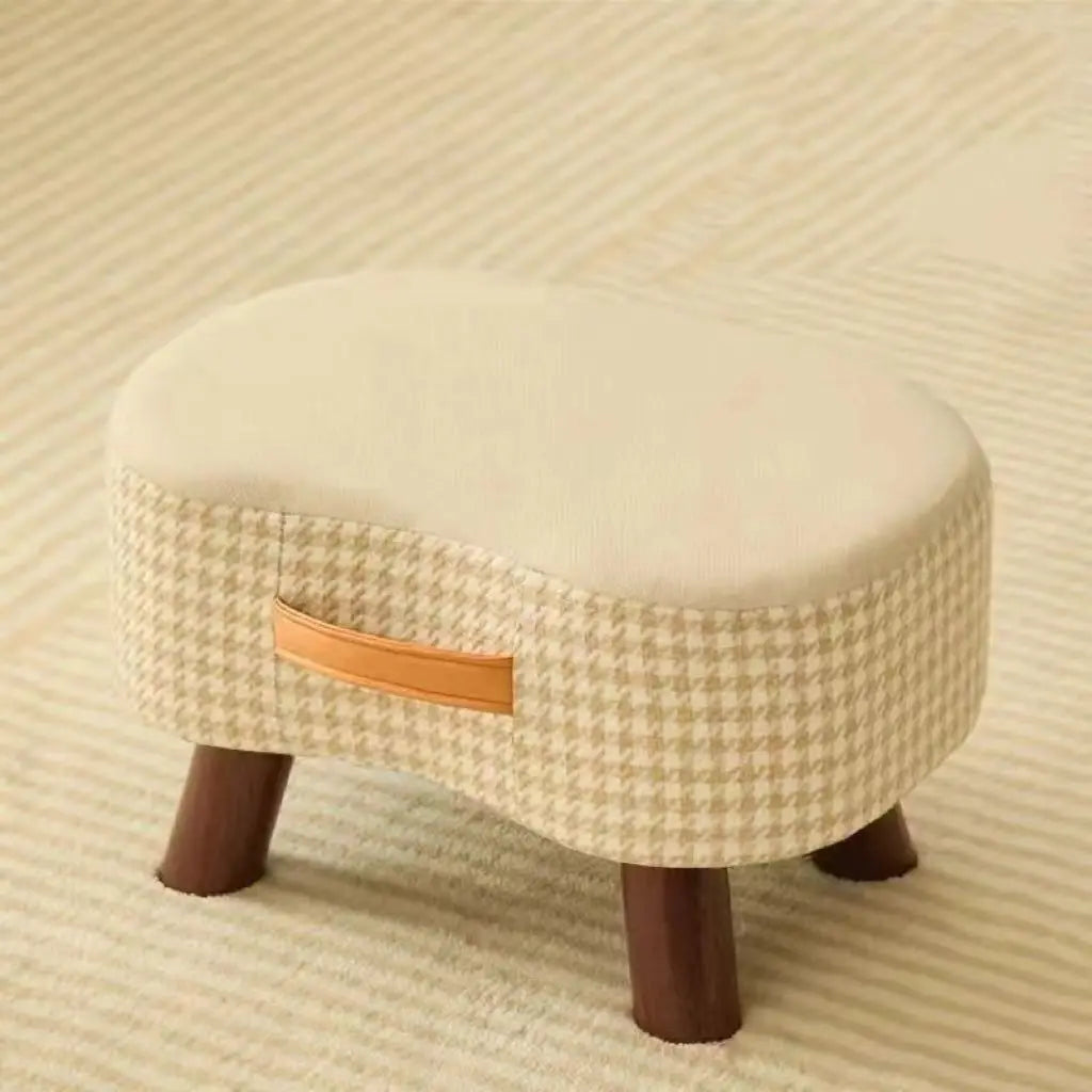 Solid Wood Cushioned Stool – Living Room Footrest & Ottoman, 6 Colours