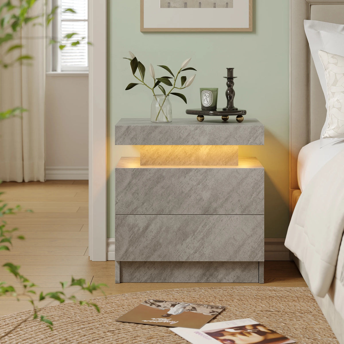 LED Bedside Table with 2 Drawers – Modern Nightstand for Bedroom, 6 Colours