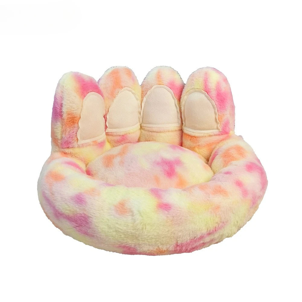 Round Faux Rabbit Fur Pet Bed | Bear Paw Design | Machine Washable | Winter Warm | 4 Sizes | 7 Colours