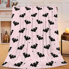 Pink Bat Pattern Halloween Plush Throw Blanket for Bed & Sofa