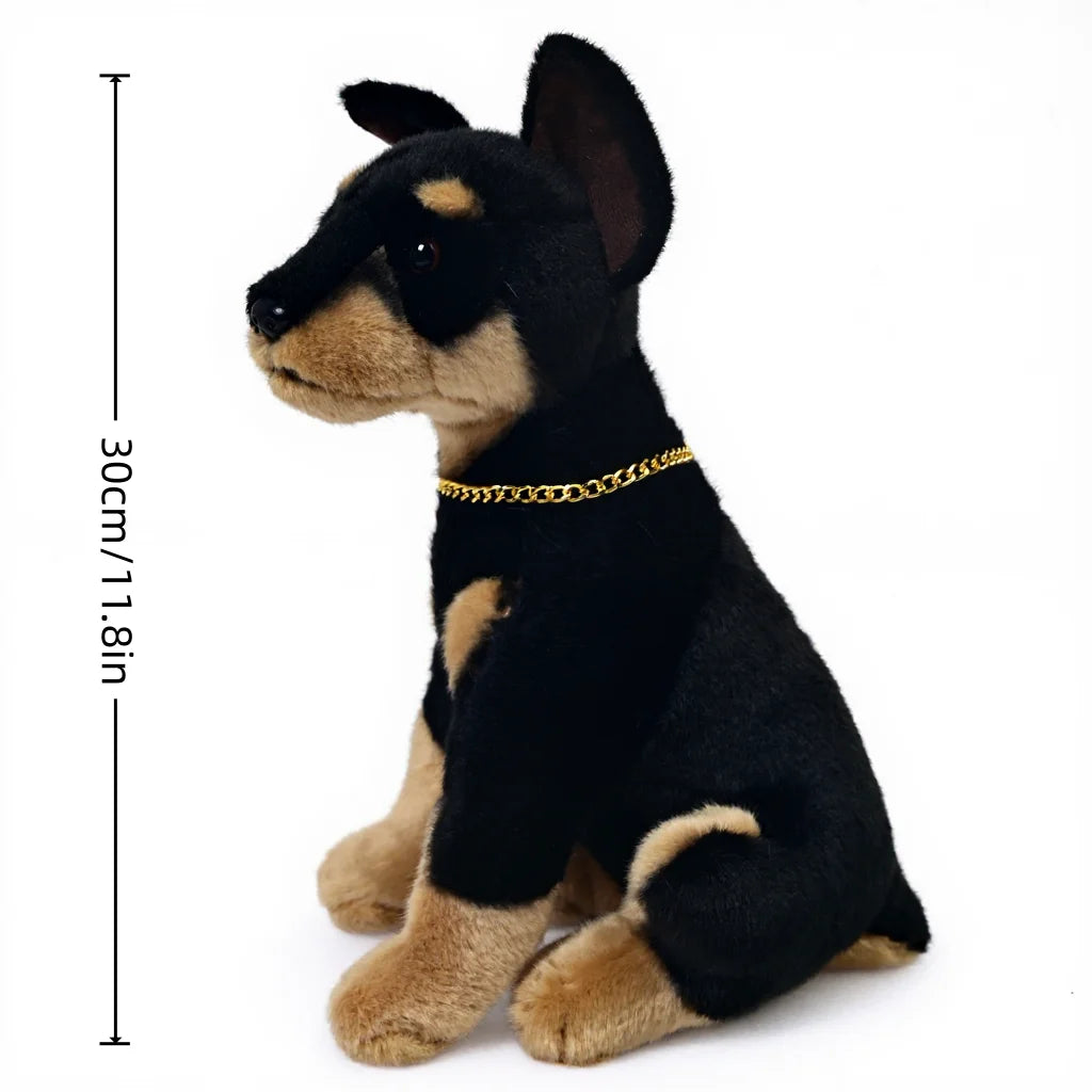 Lifelike Doberman Pinscher Puppy Plush Stuffed Toy | Black & Tan | Gold Chain Collar | Simulation Velvet | 30cm